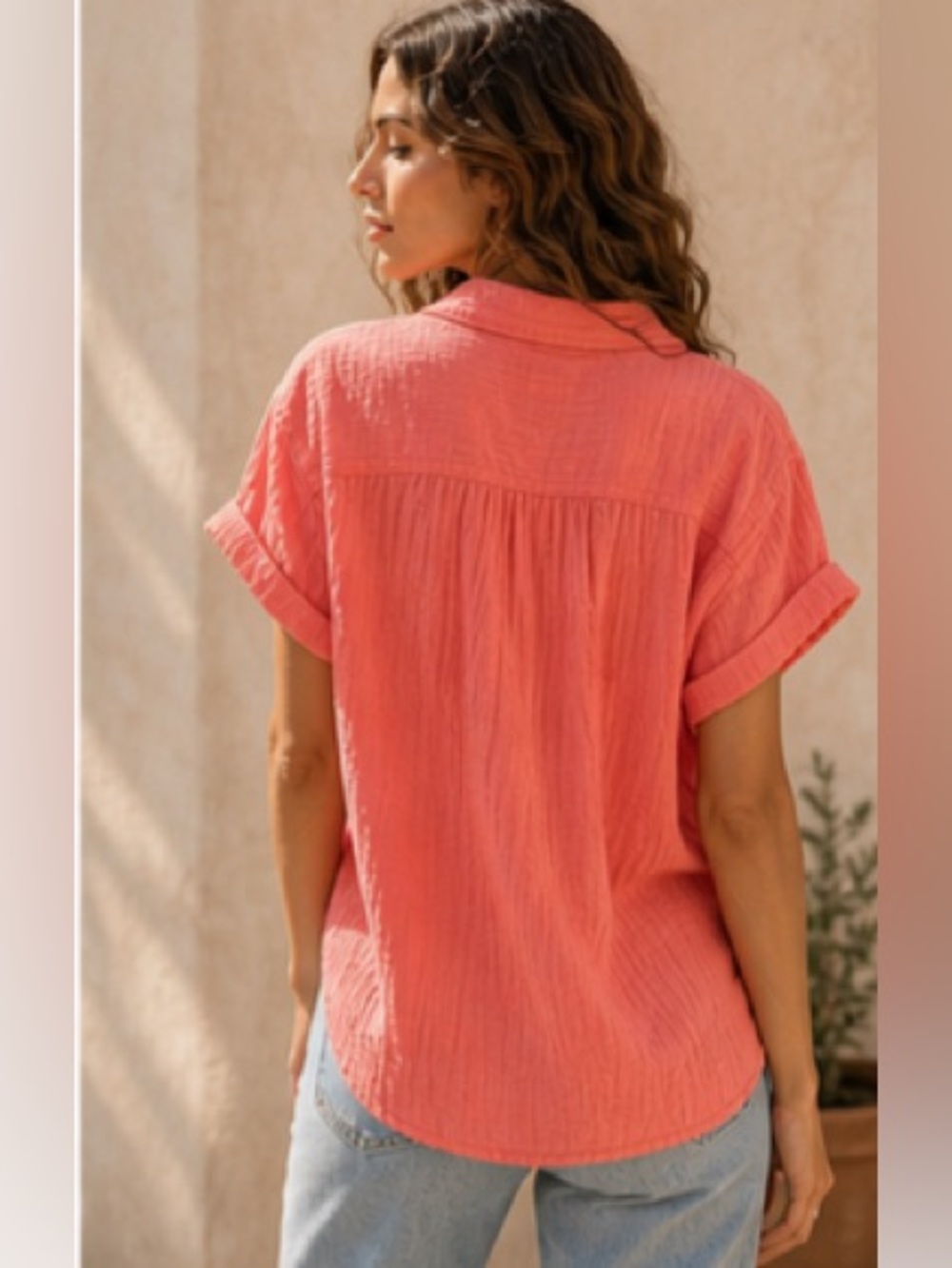 Reformation Coral Gauze Button Down Shirt Relaxed Fit Size 8 Summer Linen Style - Picture 2 of 10